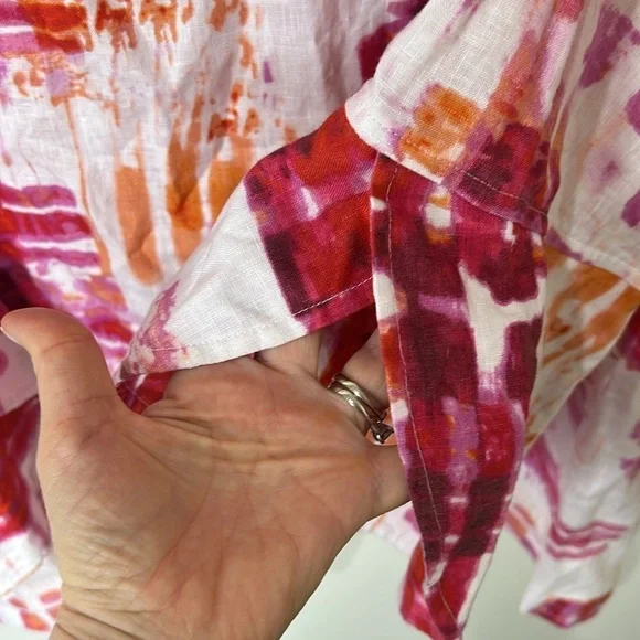 NWT ALI MILES Pink Tie Dye Linen Button Blazer Jacket Tulip Sleeve Size 1X - Picture 7 of 16